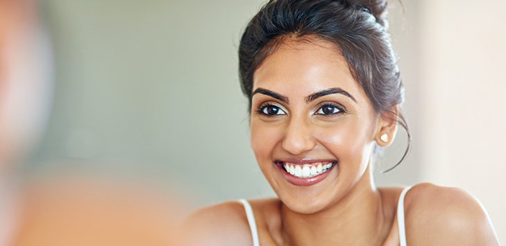 Background image of woman's face